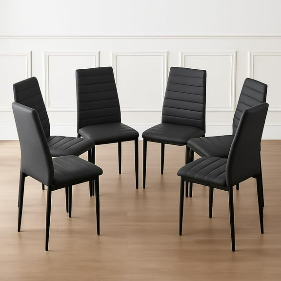 Anchorhome Modern Dining Kitchen Side Chairs, Faux Leather Upholstered High Back Chairs with Metal Legs, Padded Seat for Dining Room/Comedor, Set of 6, Gray