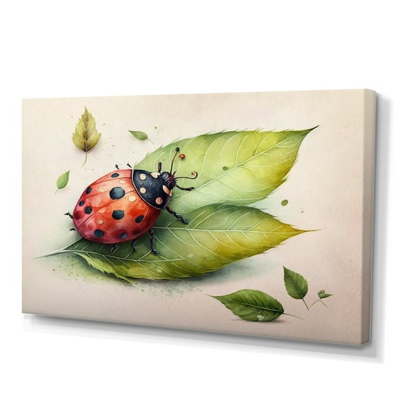Designart Ladybug On A Leaf Canvas Wall Art
