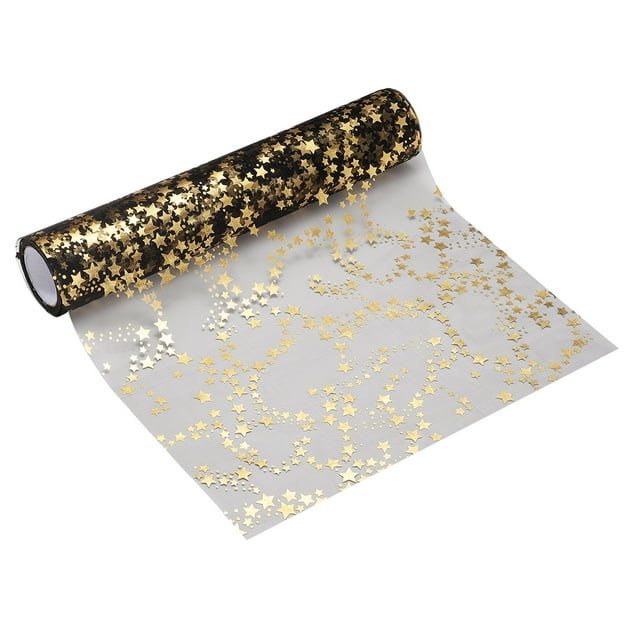 Caminito de mesa Uxcell negro y dorado, 11" x 30 pies, decoración de malla metálica con lentejuelas