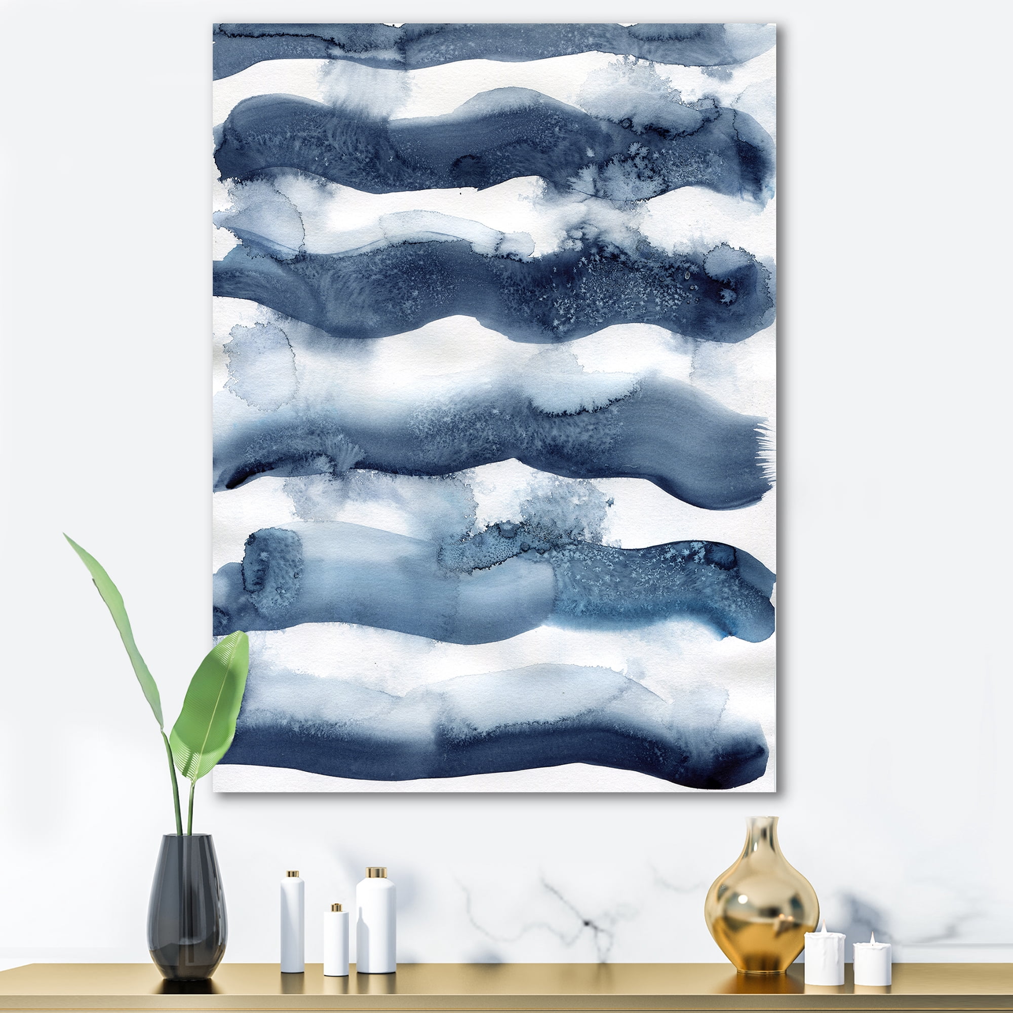 Designart ' Abstract Blue Classic Waves ' Modern Canvas Wall Art Print