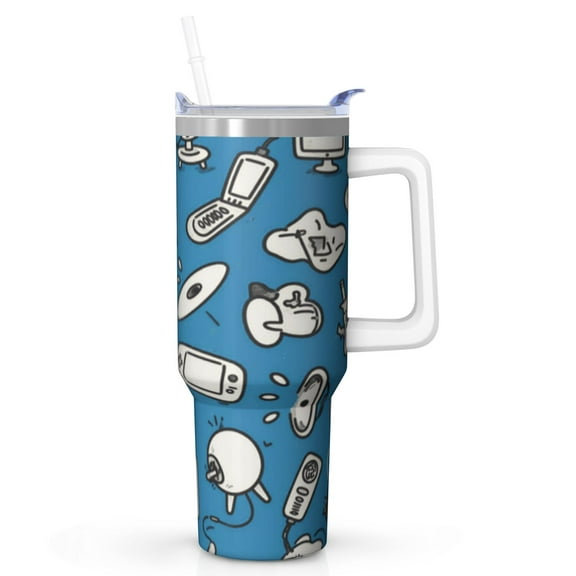 Strategy Gaming Stainless Steel Tumbler with Handle Straw Lid Insulated Travel Mug Coffee Cup Cool Gamer Gift for Men Women Boys Girls