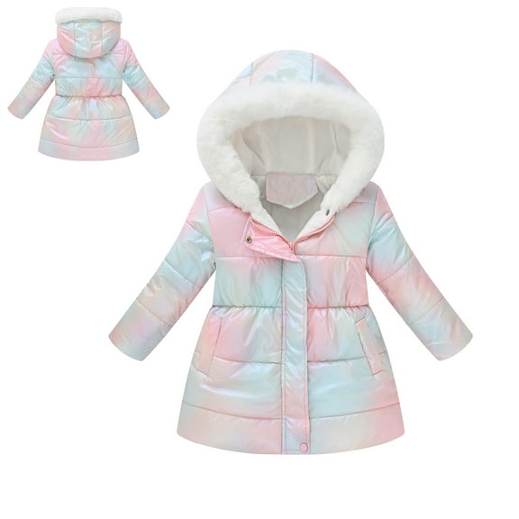 Kids Winter Coats with Hooded Puffer Jacket Kids Colorful Coat Full-Zip Long Sleeve Waterproof Girls Lightweight Jacket Girls Winter Coat Size 6-7 Years