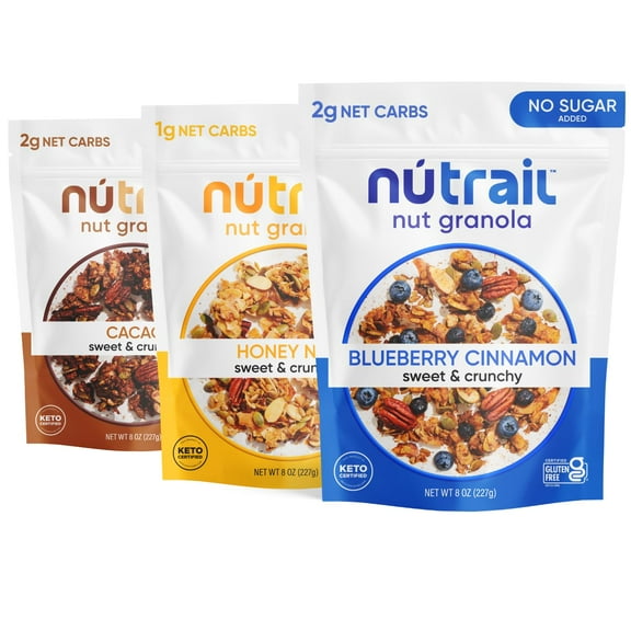 Nut Granola Cereal, Variety Pack, No Sugar Added, Keto, Low Carb, Gluten Free, Grain Free, Healthy Breakfast 8 oz. 3 Count