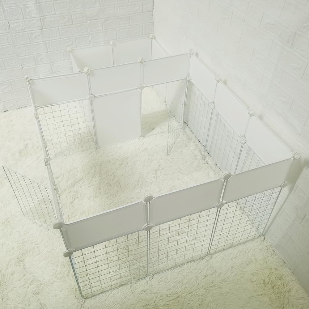 Dog Playpen Indoor with Door, DIY Puppy Play Pen Portable Metal Wire Yard Fence Small Animal Exercise Cage for Small-Sized Dog