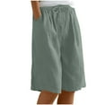 thumbnail image 3 of QATAINLAV Shorts for Women 2025 Summer Knee Length Linen Bermuda Shorts Beach Vacation Clothes Casual Loose Wide Leg Short Pants with Pockets Green XL Ropa de Verano Para Mujer, 3 of 10