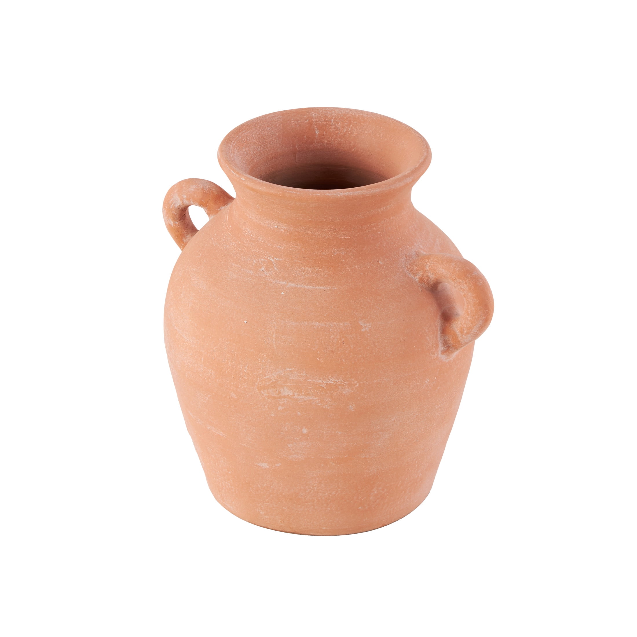DecMode 11" Washed Terracotta Jug Pink Ceramic Vase with Handles