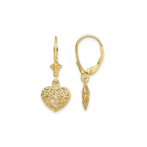 Gem & Harmony 14K Yellow Gold Puffed Heart Dangle Earrings for Women
