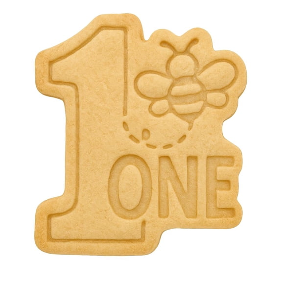 Mighty Gadget Number 1 with Bee Cookie Cutter & Stamp - 4x3.6" Adorable Design for 1st Birthday (Random Color)