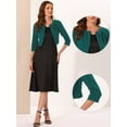 thumbnail image 2 of DARING DIVA Collarless Pleated Open Front Cropped 3/4 Sleeve Shrug Top L Dark Green, 2 of 6