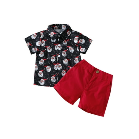 

2PCS Toddlers Boys Shorts Set Lapel Button Shirt Tops High Waist Shorts Summer Beachwear