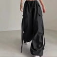 thumbnail image 5 of Women Fashion Streetwear Wide Leg High Waist Straight Streetwear Trousers Overalls Cargo Pants with Pockets Beach Pants for Juniors Loose Fit Pants for Women Casual Womens Pants Size 16 Casual, 5 of 7