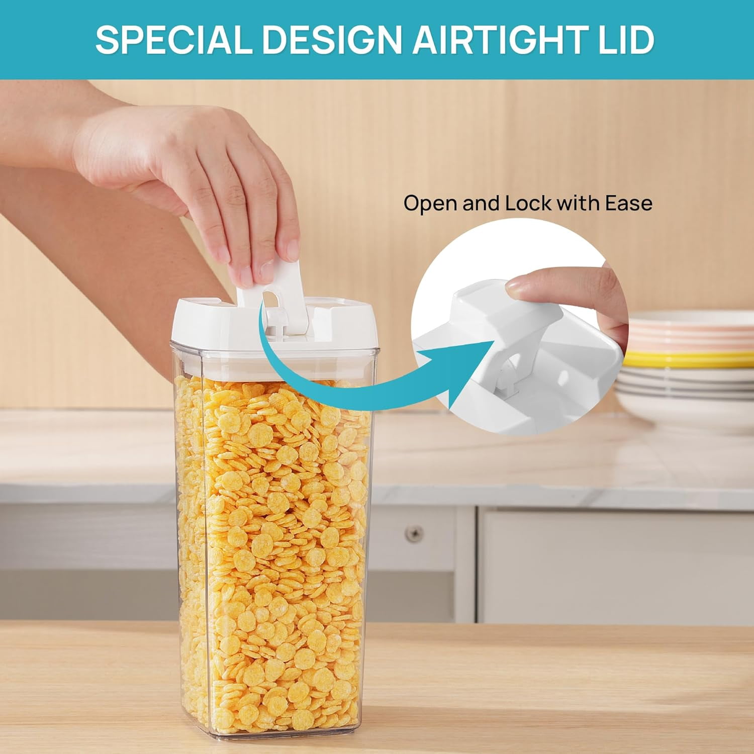 Airtight Food Storage Containers, 7-Piece BPA-Free Plastic Cereal Storage Jars with Easy-Lock Lids for Kitchen Pantry Organization, 24 Labels, White