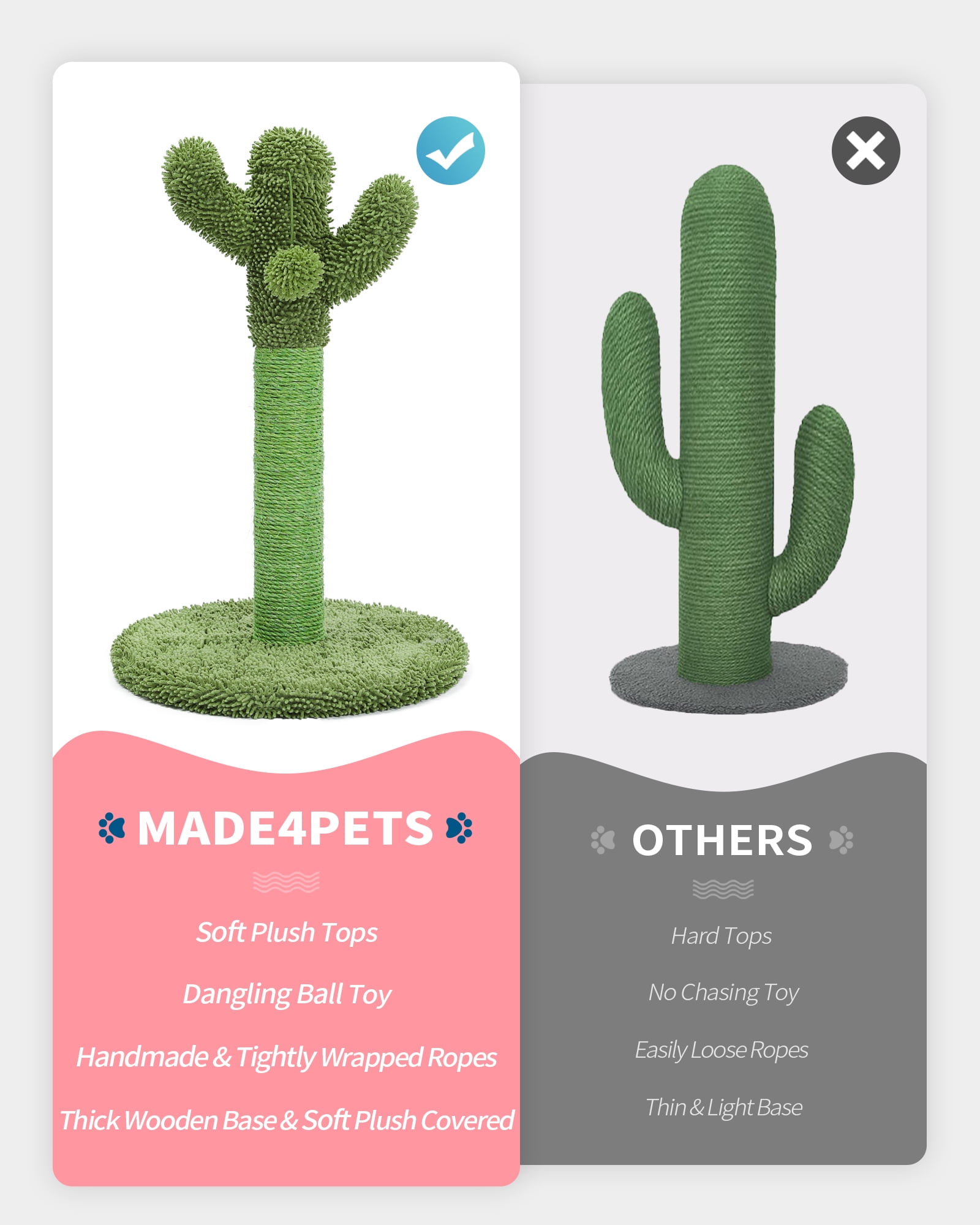 Made4Pets Medium Green Cat Scratching Post with Dangling Balls for Kittens