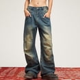 thumbnail image 2 of Sngxgn Women's Casual Mid Waist Cargo Jeans Stretch Wide Leg Denim Pants with Pockets(Blue,XL), 2 of 7