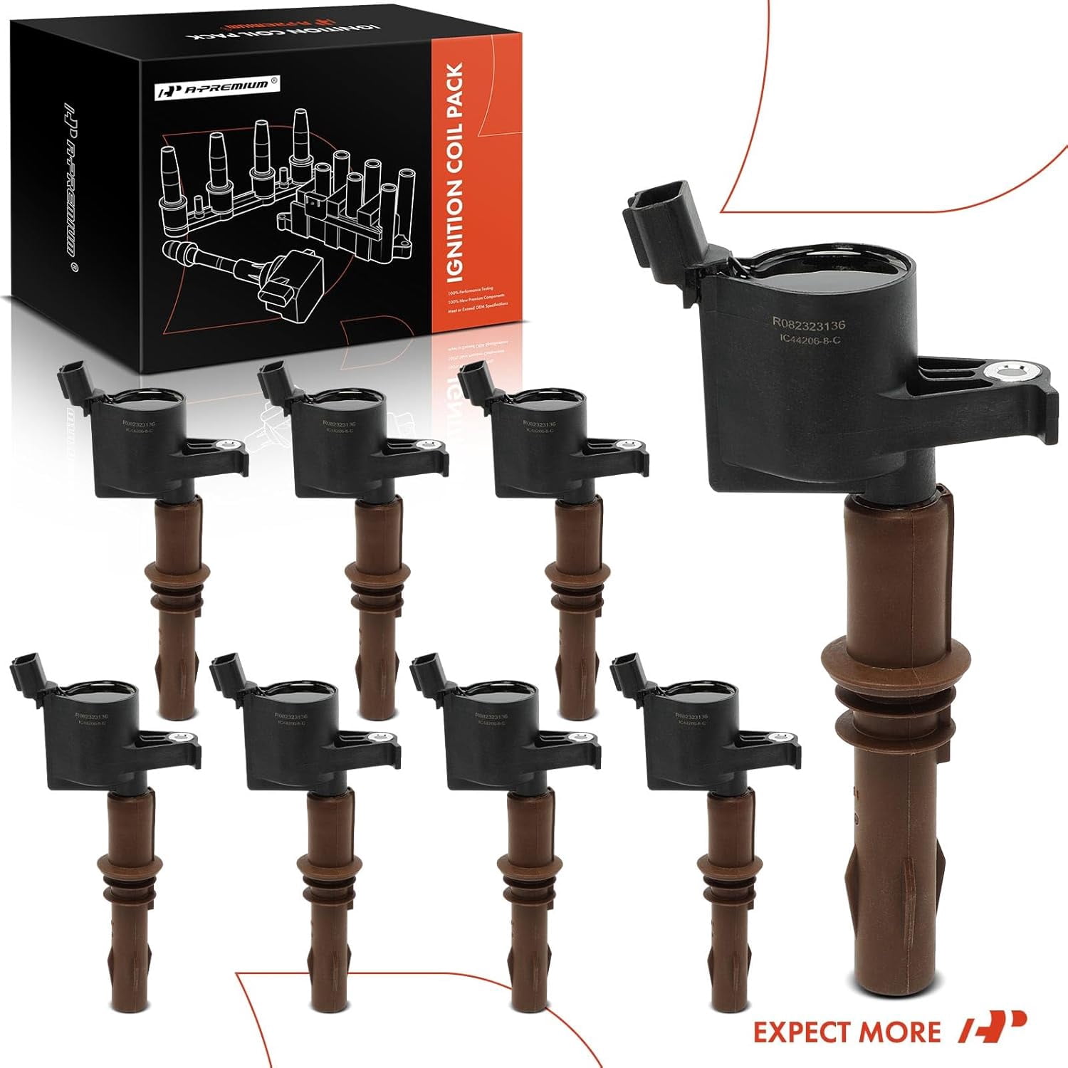 A-Premium Ignition Coil Pack Replacement for Ford Expedition 2008-2014 Explorer Mustang F-150 F53 Lincoln Navigator Mercury Mountaineer 8-PC Set