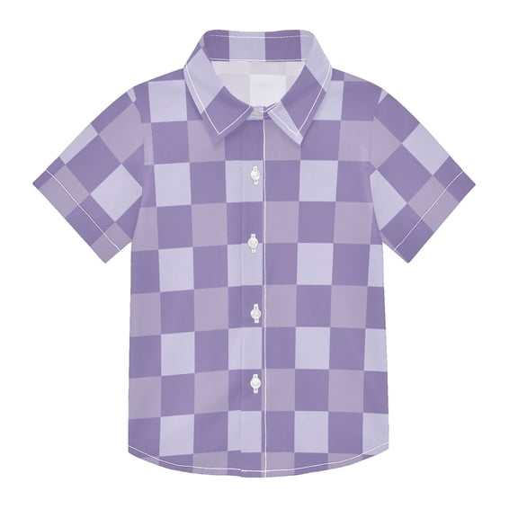 Dailycode Small Short Sleeve Button Down Shirts Lavender Lilac Gingham Casual Shirt 3-10 Years