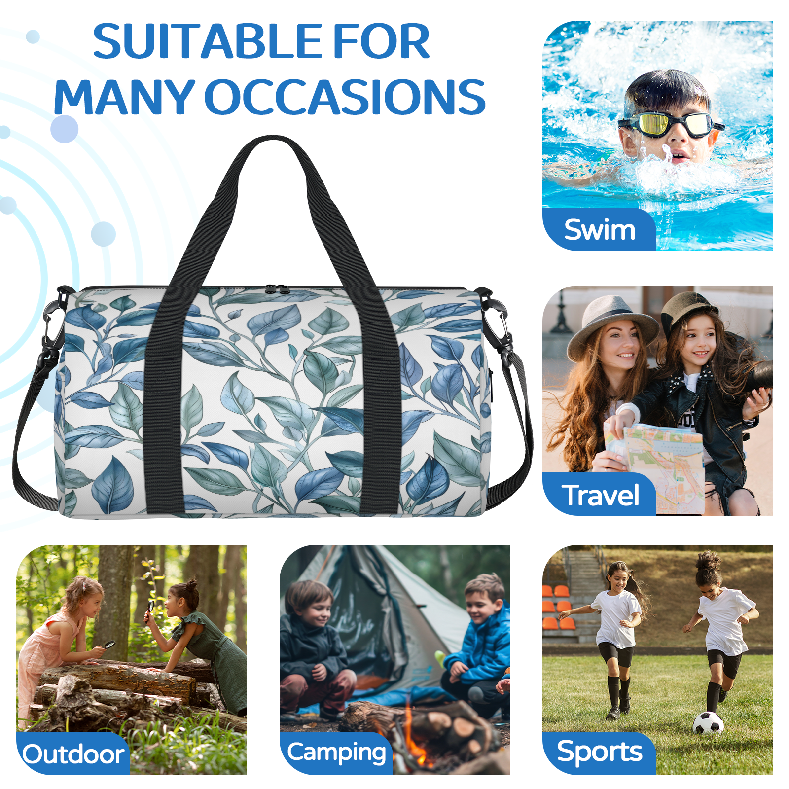 Herdesigns Leaf Gym Bag for Women, Duffle Bag for Travel Sport, Lightweight Waterproof Carry on Weekender Overnight Dance Yoga Workout Bags