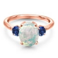 thumbnail image 3 of Gem Stone King 2.20 Ct Oval Cabochon White Simulated Opal Blue Created Sapphire 18K Rose Gold Plated Silver Ring, 3 of 6