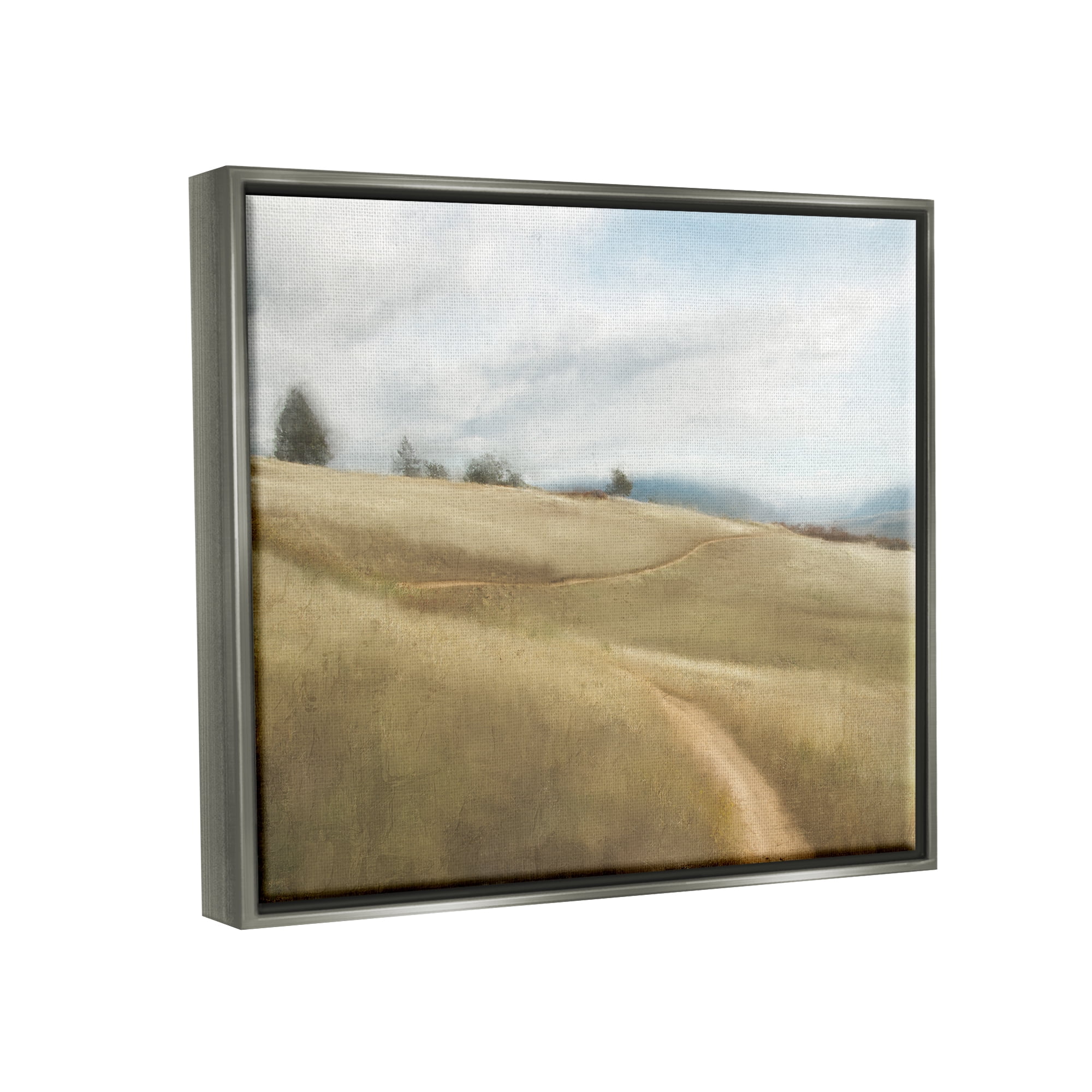 Stupell Industries Country Path Landscape Landscape Painting Gray Floater Framed Canvas Art Print Wall Art, 21 x 17