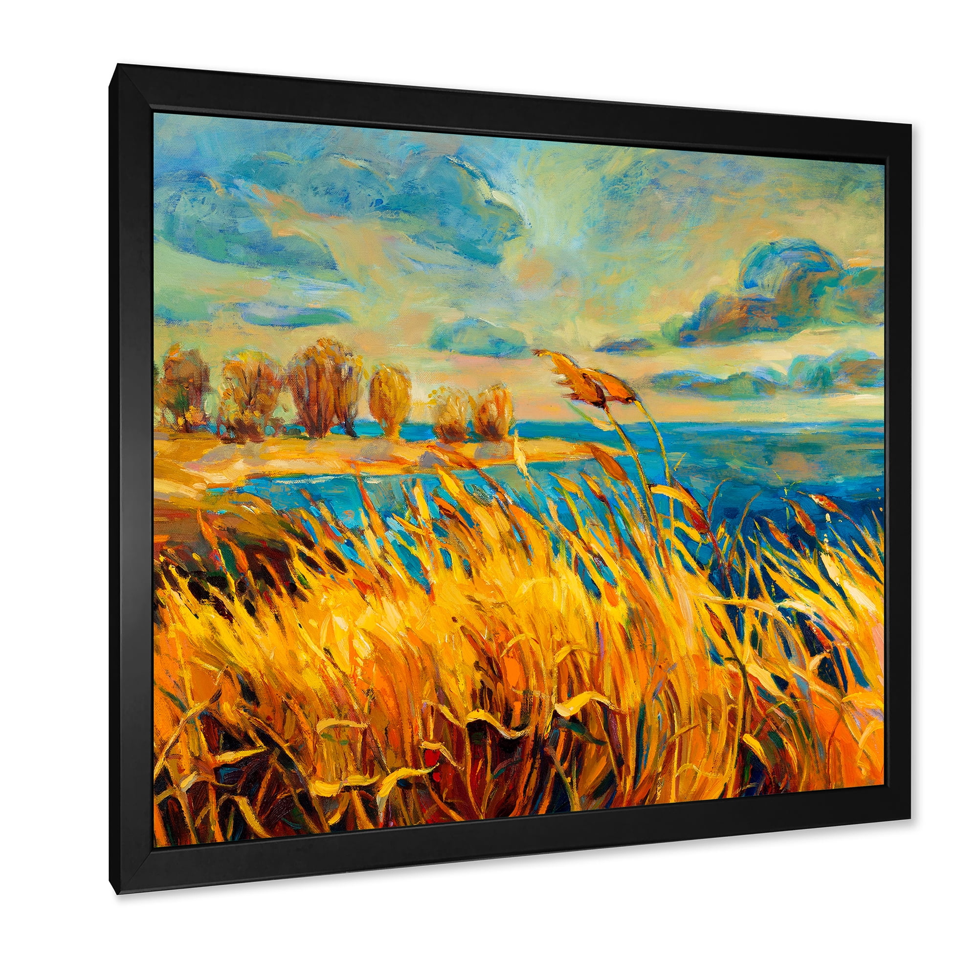 Designart 'Sunset Over Vibrant Lake' Nautical & Coastal Framed Art Print