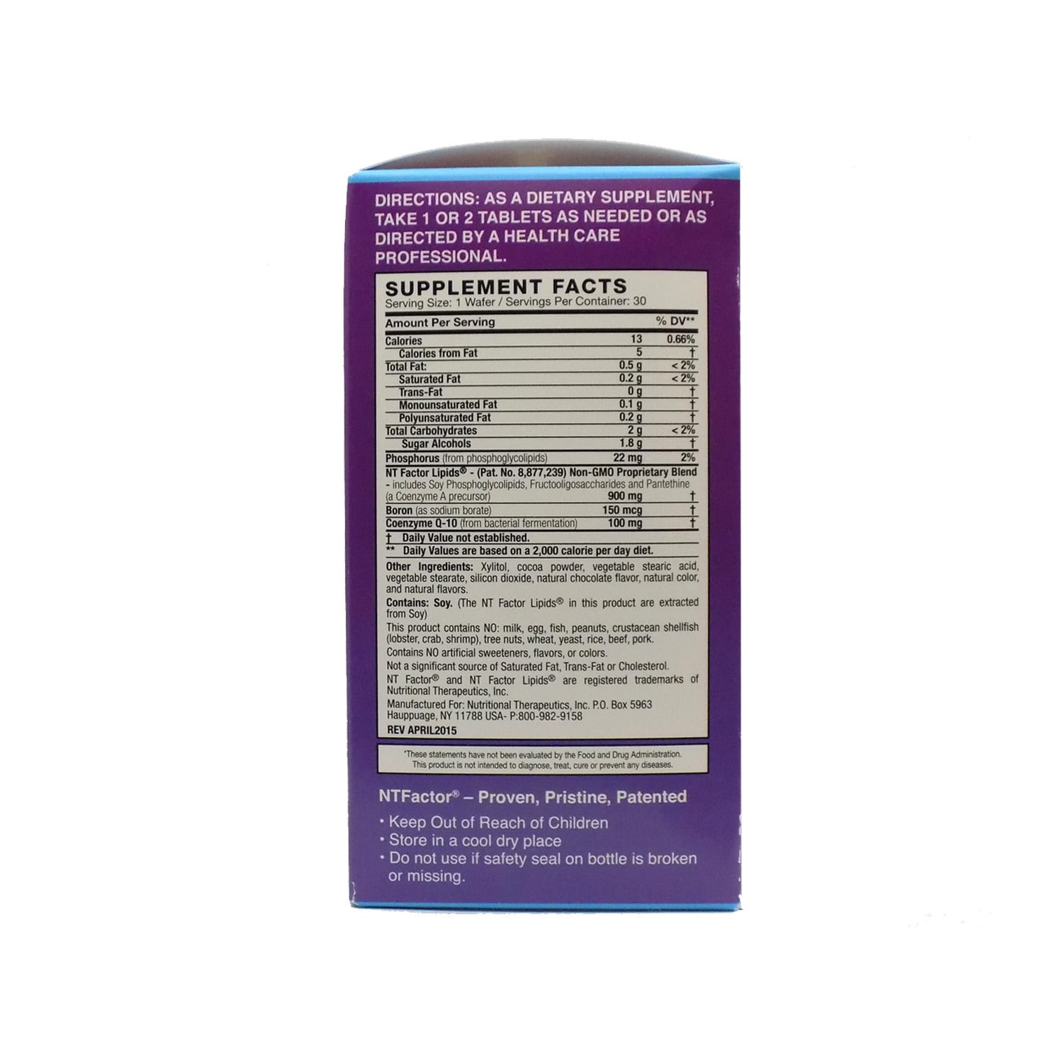 Nutritional Therapeutics NT Factor with CoQ10 100 mg, Cardiovascular Support,  30 Chewable Wafers Chocolate