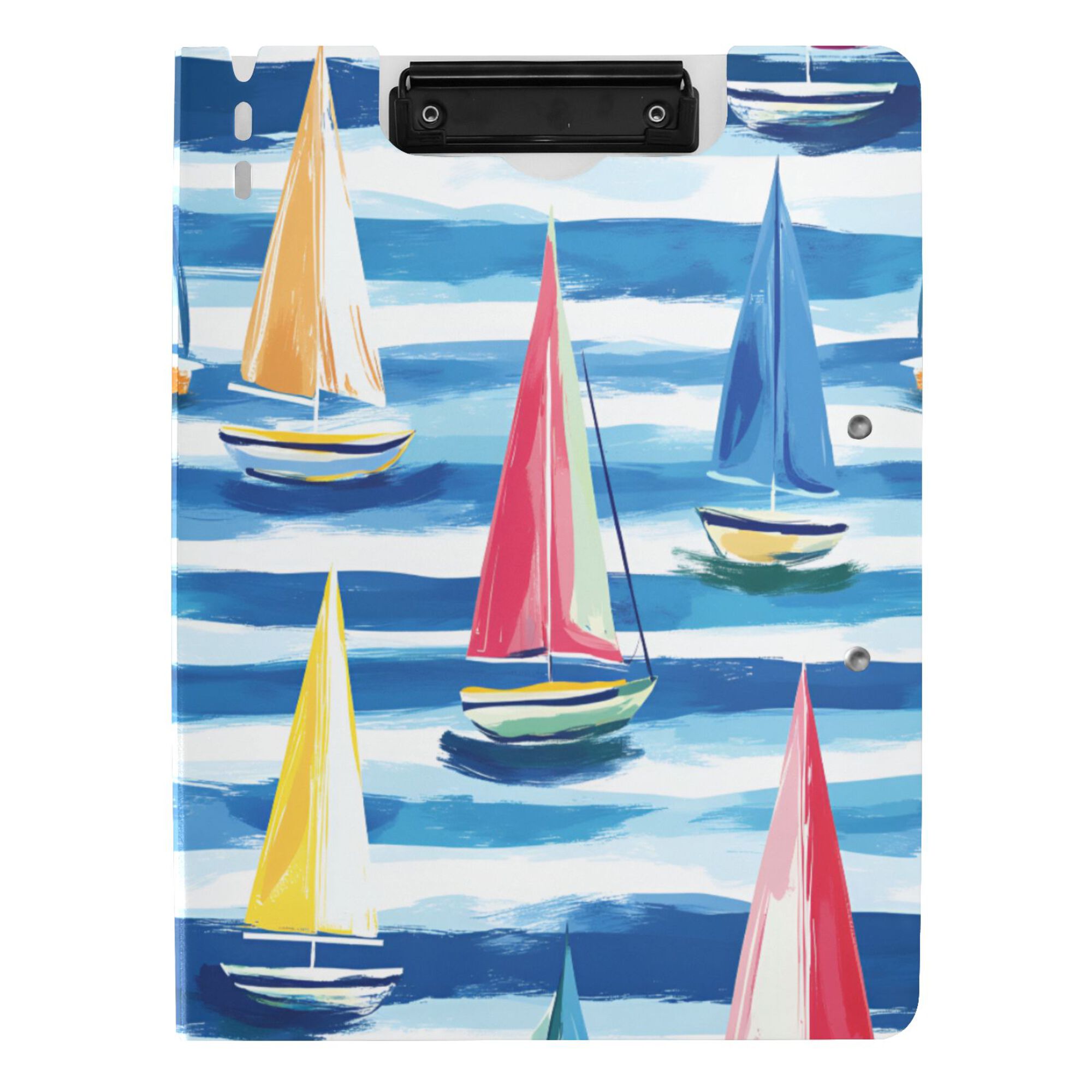 FORMRS A4 Clipboard Folder with Pen Holder Horizontal Foldable School Office Binder, Green Sailboats