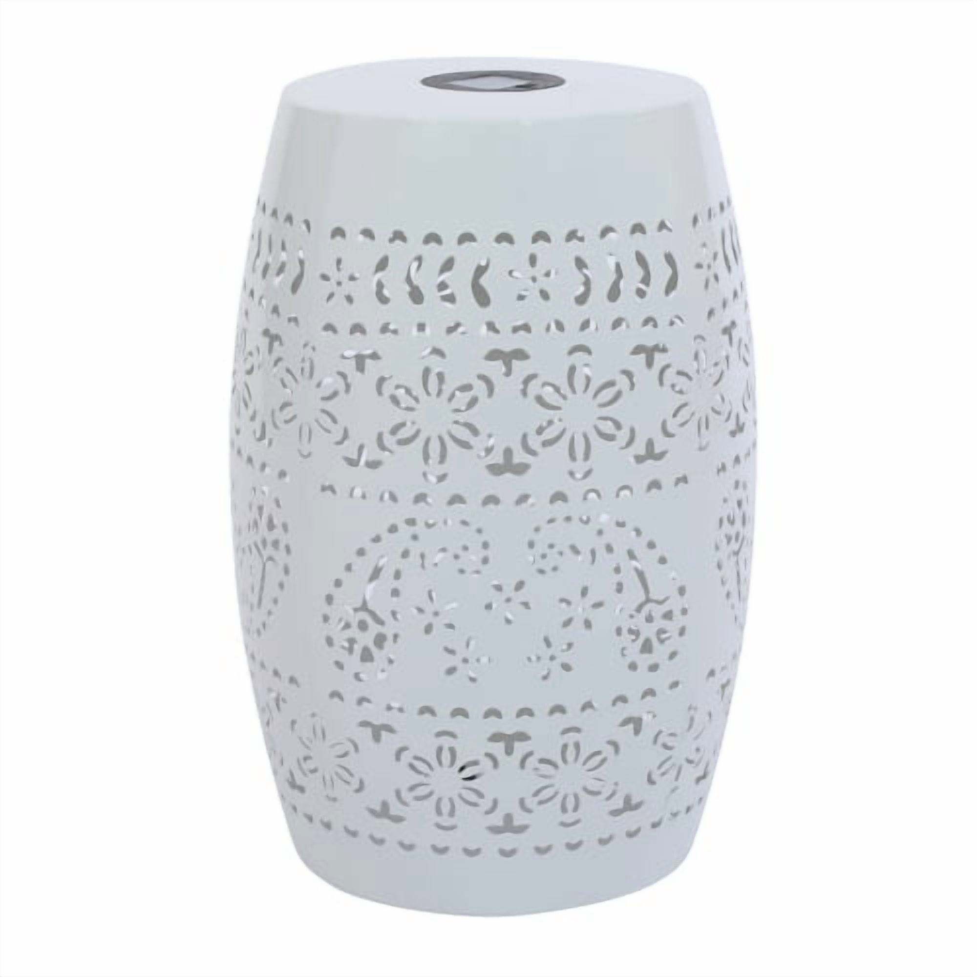 Solar Side Table, Outdoor Side Table with Built-In Solar Battery for Patio Garden Backyard, White