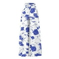 thumbnail image 4 of YDKZYMD Wool Pants Women Wide Legs Elastic Boho Ruffle Drawstring Pants Floral Palazzo Beach Loose Petite with Pocket Trousers Summer Comfy Plus Size Casual Pants Light Blue L, 4 of 4