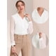 thumbnail image 2 of Blusa con cuello en V para mujer, cuello de solapa, panel de malla, manga farol, elegante camisa de trabajo de oficina blanco XL, 2 of 6