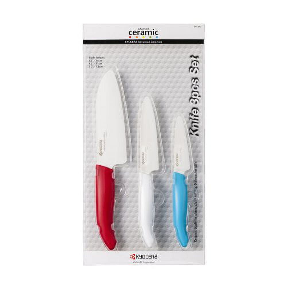 Kyocera Revolution 3 Piece Ceramic Chef's Knife Set with Red Handles