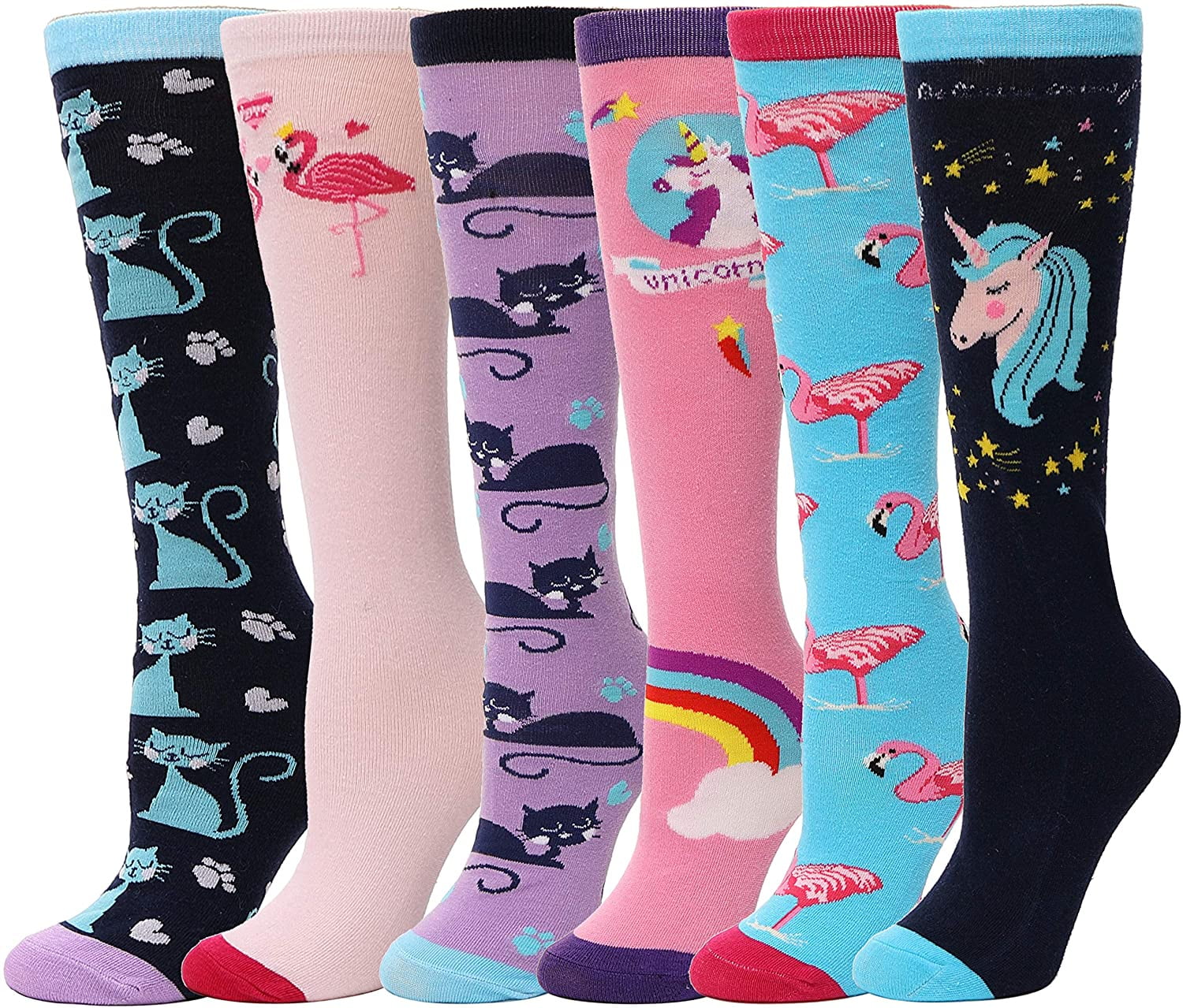 6 Pairs Girls Knee High Socks for Kids Tall Long Fun Crazy Boot Socks Funny Animal Child Cute Socks 