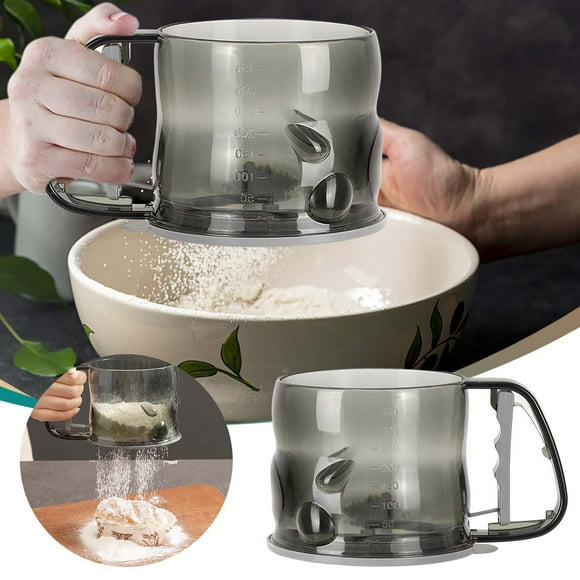 Mother's Day Gift's,Semi-Automatic Flour Sieve | Plastic Sugar & Powder Sifter | Thickened Flour Filtration Sieve for Baking & Cooking, | Plastic, Multicolor-701 $BS$3