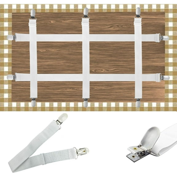 pack of 5 Adjustable Tablecloth Clips with Hidden Strap, Elastic Bed Sheet and Picnic Table Cloth Holders for Thick Tables, Indoor/Outdoor Use