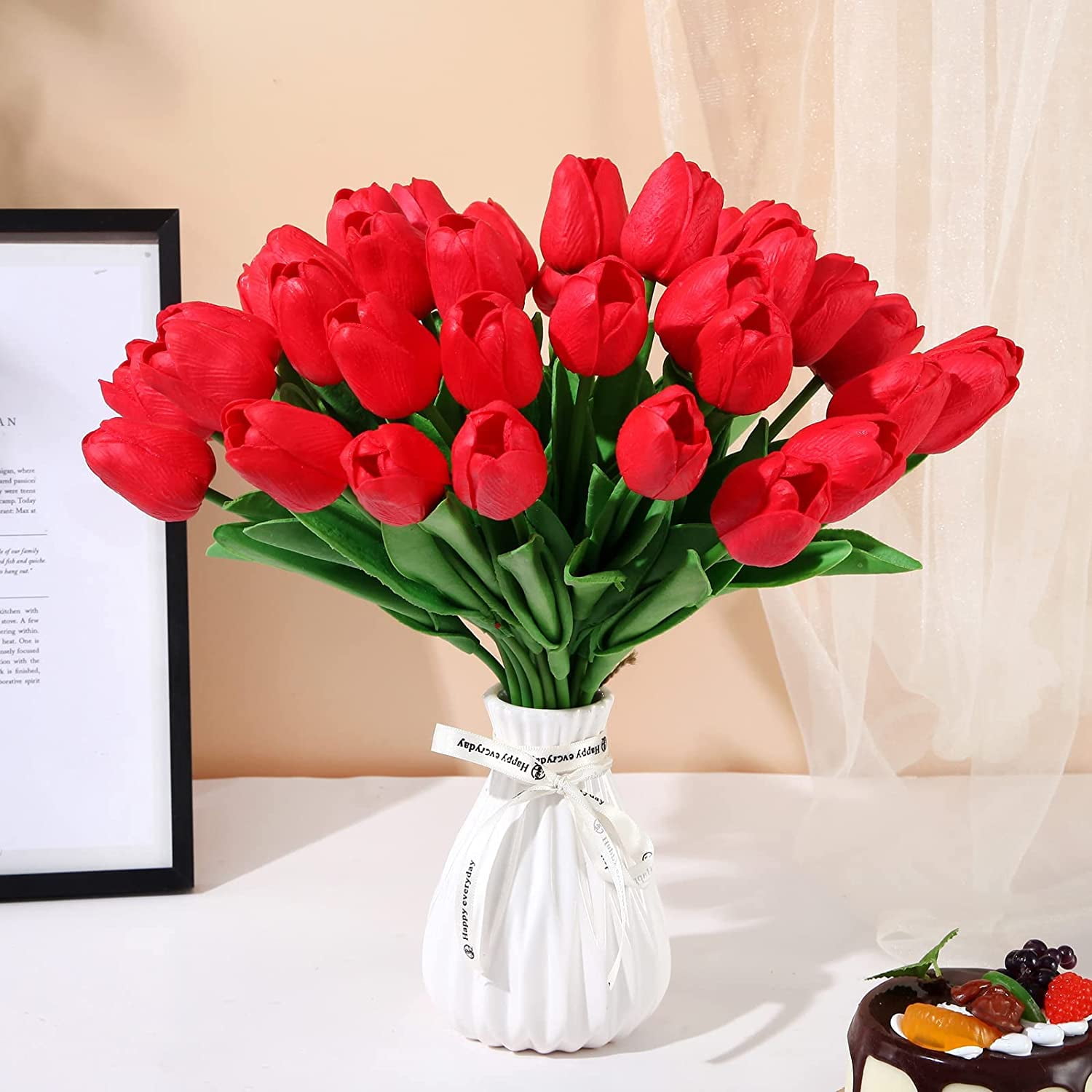 20PCS Tulips Artificial Flowers Real Touch Tulips Flowers for Decoration 13.5" Tulips Flowers Bulk Artificial Tulips Flowers for Vase Centerpieces Home Wedding Bouquet