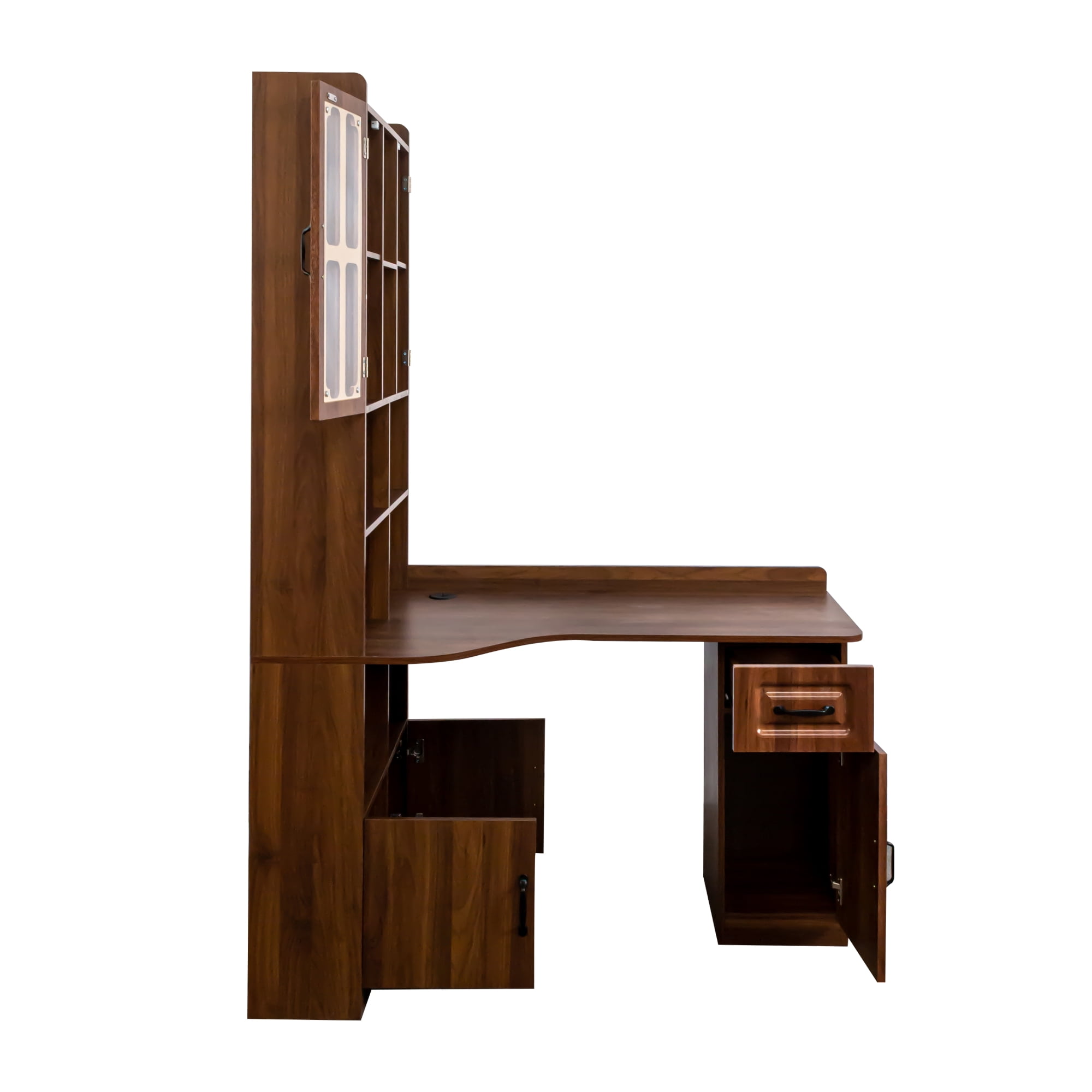 Euroco L-Shaped Corner Computer Desk for Home Office or Study desk, Study Modern Style Table with Drawers, Bookshelf & Hutch, 2-in-1 L-Shaped Design, Large Working Space