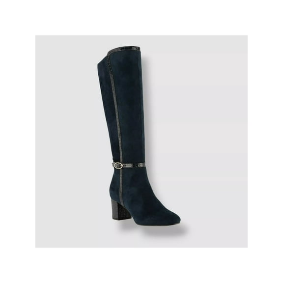KAREN SCOTT Womens Navy Crock Trim And Covered Heel Padded Ankle Strap Buckle Accent Isalee Almond Toe Block Heel Zip-Up Dress Boots 9.5 M