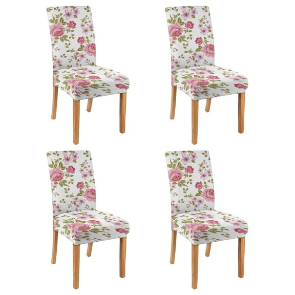 Artistic Wildflower Peony Watercolor Rustic Dining Chair Covers 4 Pack Washable Polyester Stretch Slipcovers Removable Seat Protector for Summer Home