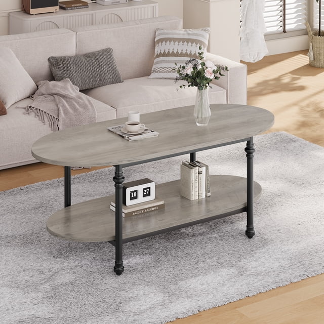 Yeshouse Mesa de Centro Redonda de 47 Pulgadas y 2 Niveles para Decoración de Oficina en Casa, Gris