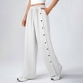 thumbnail image 4 of Bloomae Womens Wide Leg Linen Pants Summer Casual Button Decor Baggy Elastic High Waisted Palazzo Beach Vacation Slacks Trousers with Pockets White L, 4 of 7