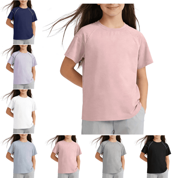 Mifsaly Girls Athletic T-Shirts Lightweight Quick-Dry Short Sleeve Sport Tee Breathable Lightweight Outdoor Kids Running Workout Tops