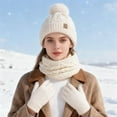 thumbnail image 4 of harmtty 3Pcs/Set Women Winter Hat Scarf Gloves Set Twist Texture Plush Ball Decor Brimless Hat Scarf Touchscreen Glove Set, 4 of 8