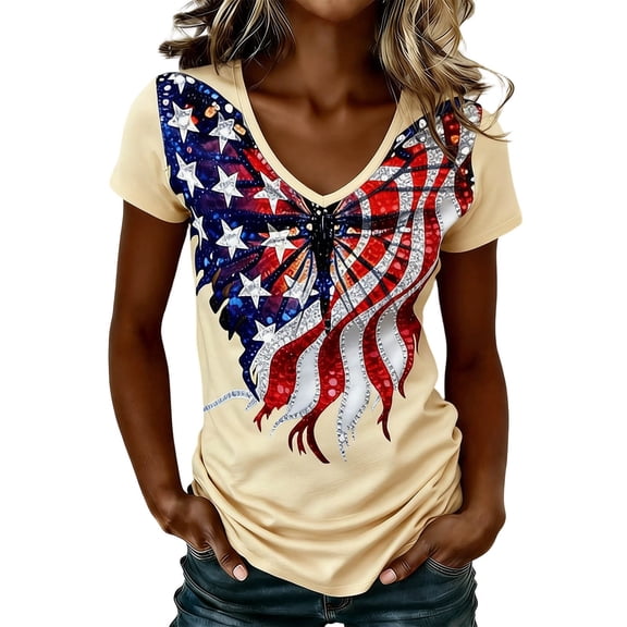CONZONE Womens Usa 250Th Anniversary T-Shirts Short Sleeve Independence Day T Shirts for Women Casual Crew Neck Patriotic Usa Flag Graphic Lightweight Tees Soft Cozy Dailywear