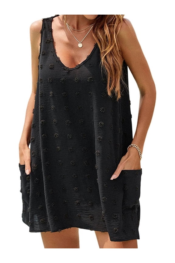 Women Summer Dresses Casual Sleeveless Sundress Beach Cover Up Tank Dress with Pockets