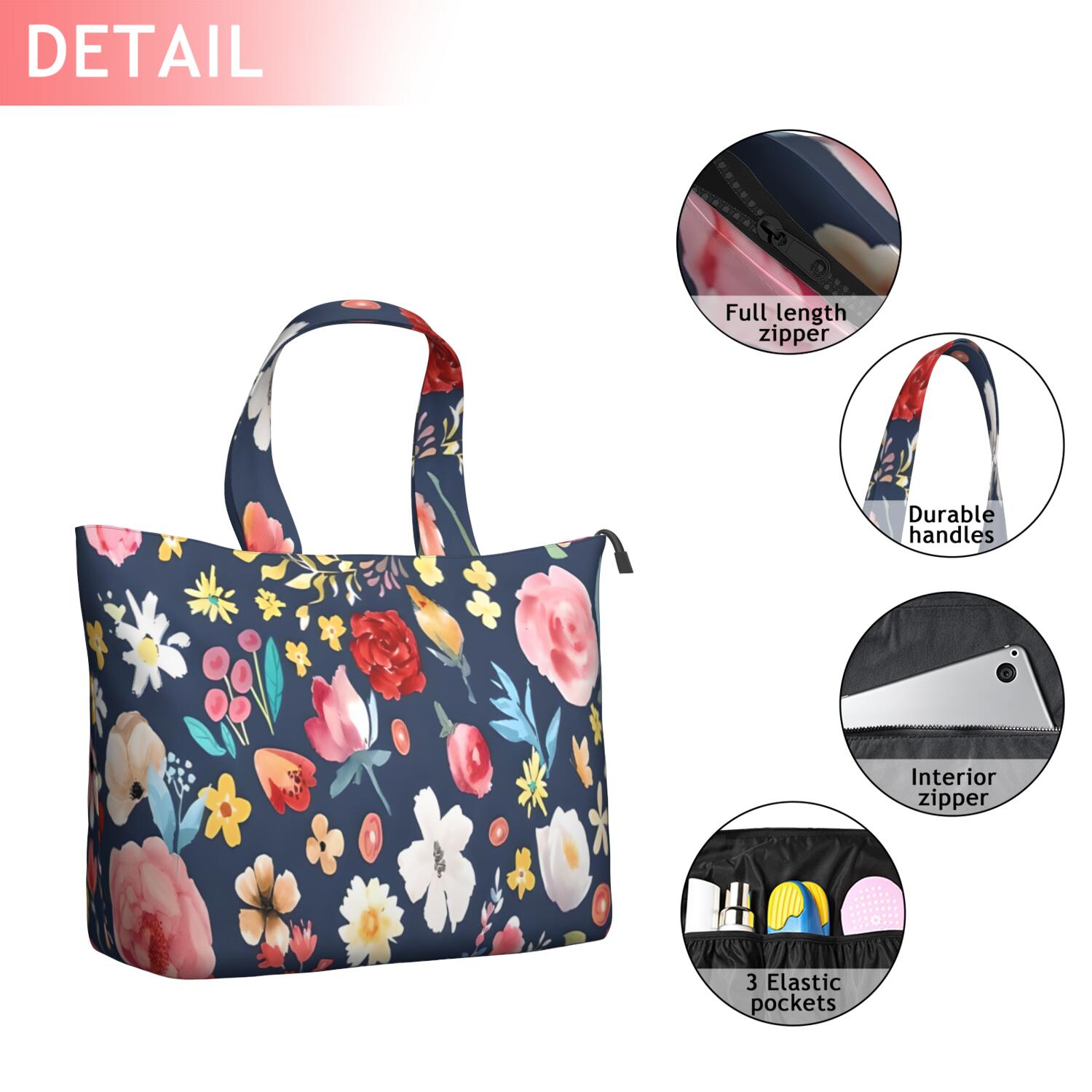 Pioneer Flower Floral Print Pattern Travel Tote Bags for Women Carry On,Large Weekender Bags for Women Travel,Multi Functional Duffle Bag for Work,Shopping,Sports