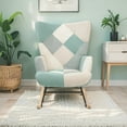 thumbnail image 6 of EBQOSK Accent Rocking Chair, Mid Century Fabric Rocker Chair with Wood Legs and Patchwork Linen for Livingroom Bedroom Blue, 6 of 7