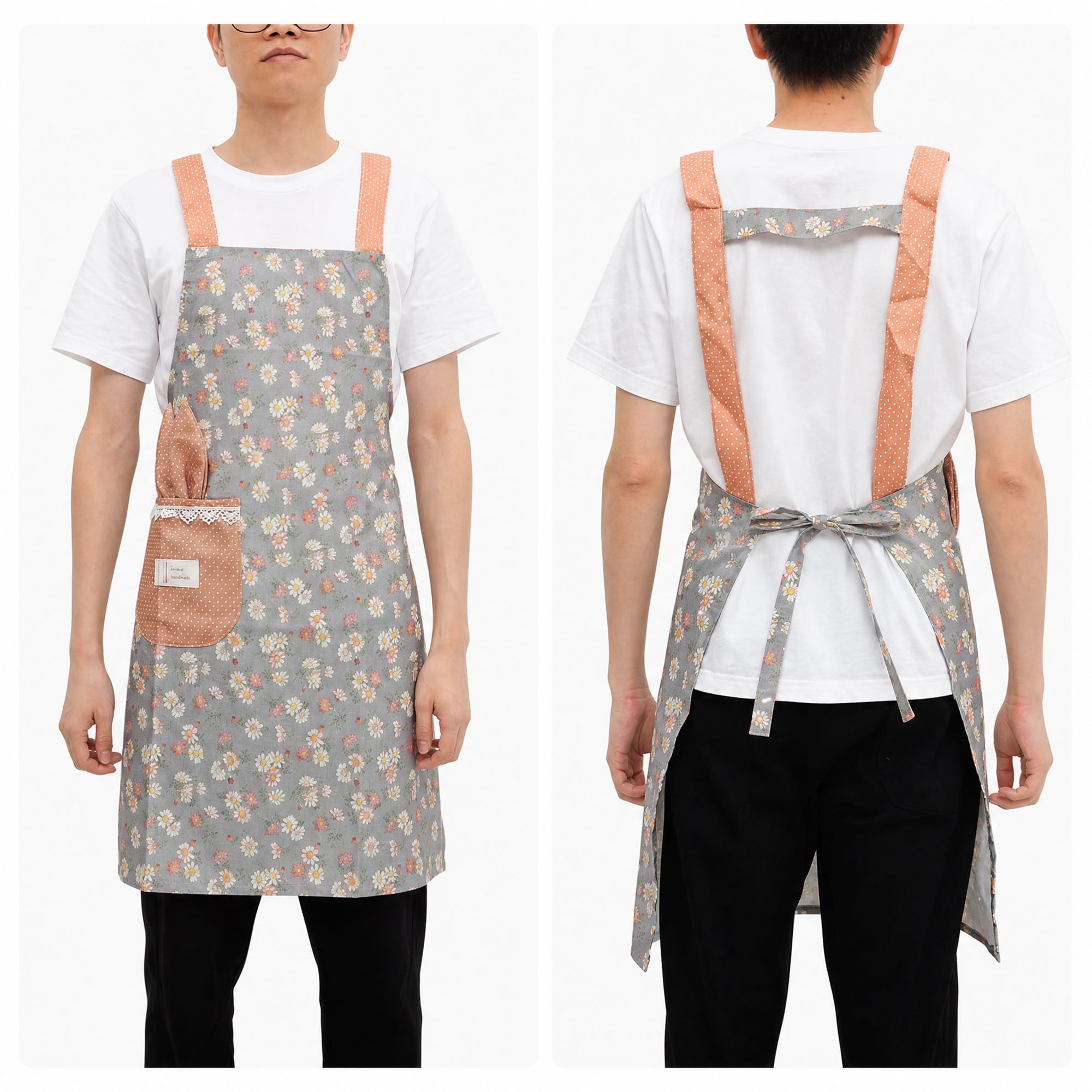 Unique Bargains Flower Pattern Kitchen Cooking Aprons for Home Blue
