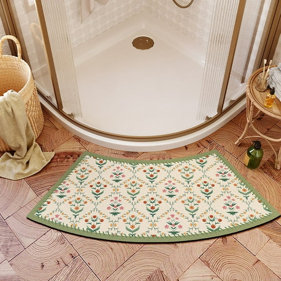 Curved Bath Mat for Round Shower, Super Absorbent Corner Bathroom Rug, Quick Dry Curved Shower Mat Non-Slip Bottom Washable Bathroom Rug Carpet for Circular Shower