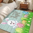 thumbnail image 5 of Rectangle Area Rug 4x6ft, Happy Easter Bunny and Eggs Non-Shedding Washable Area Rug, Spring Grass Daisy on Teal Wood Plank Non Slip Low-Profile Rugs for Living Room, Bedroom Dining Room, 5 of 9