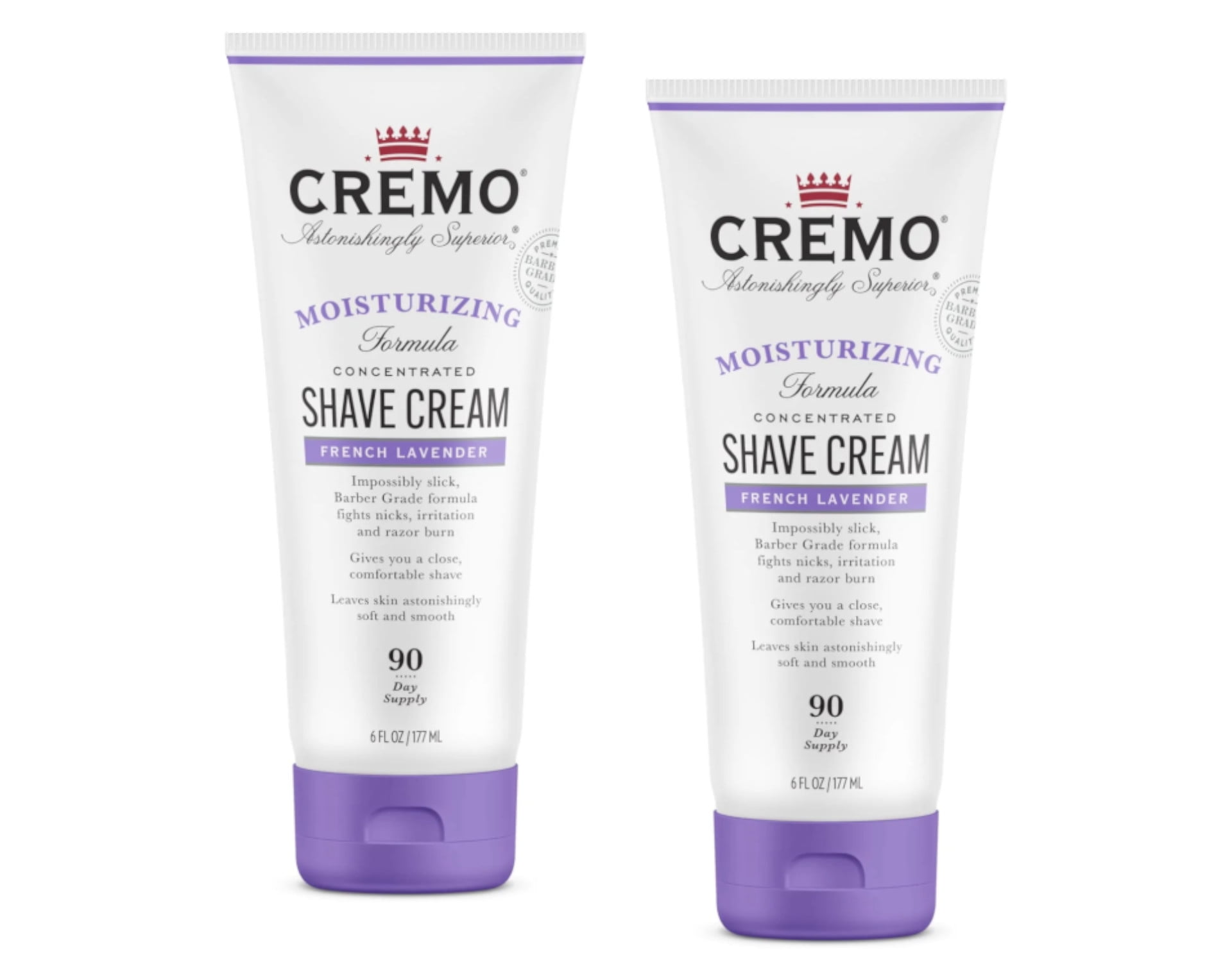 Cremo French Lavender Moisturizing Shave Cream, Astonishingly Superior Ultra-Slick Shaving Cream for Women Fights Nicks, Cuts and Razor Burn, 6 Oz (2-Pack)