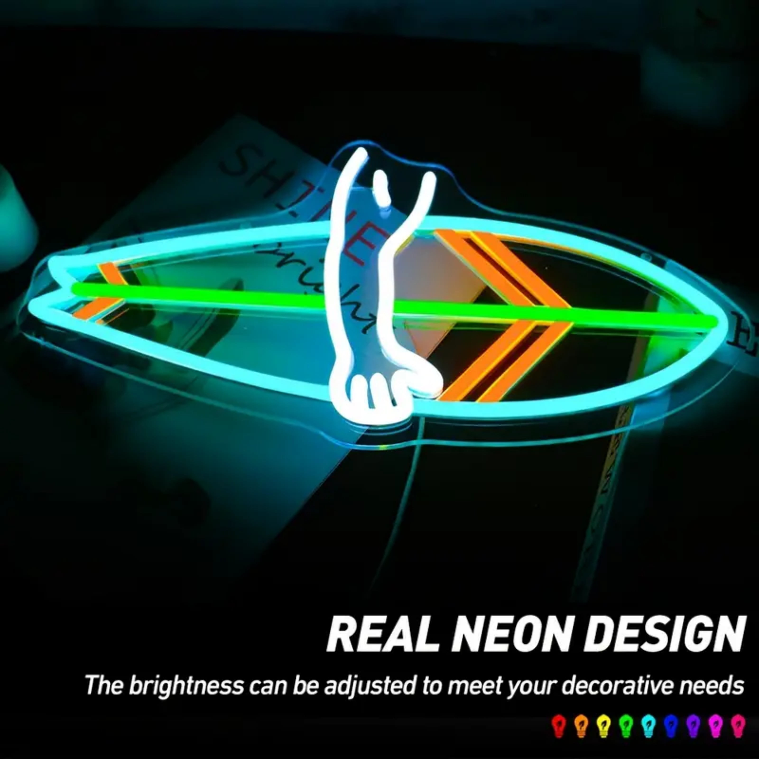 UPONRAY Surfboard Neon Signs, 15.7"*7.8" Dimmable & USB-Powered LED Neon Light, Stylish Wall Decor for Home, Beach Bar, Natatorium, Swimming Pool